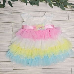 Jona Michelle Dress Girls 6M Pastel Tutu Ruffles‎ Floral Applique Party Festive